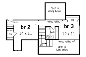 Floor Plan - Upper Floor for Southern House Plan #45-195 - 3 bed, 2.5 bath