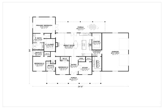 Floor Plan - Main Floor for Farmhouse House Plan #1112-21 - 3 bed, 3.5 bath