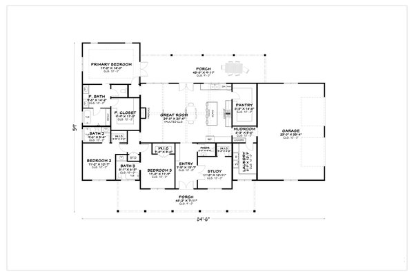 Architectural House Design - Floor Plan - Main Floor for Farmhouse House Plan #1112-21 - 3 bed, 3.5 bath