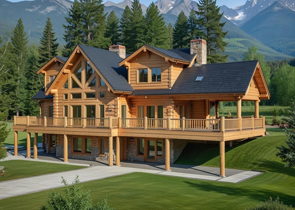 Exterior - Front Elevation 2 for Log House Plan #117-401 - 4 bed, 3.5 bath