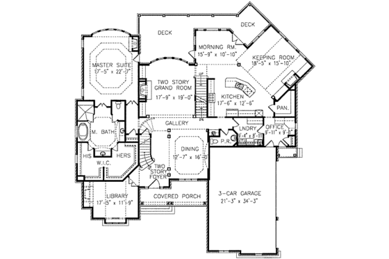 Floor Plan - Main Floor for European House Plan #54-163 - 5 bed, 4.5 bath