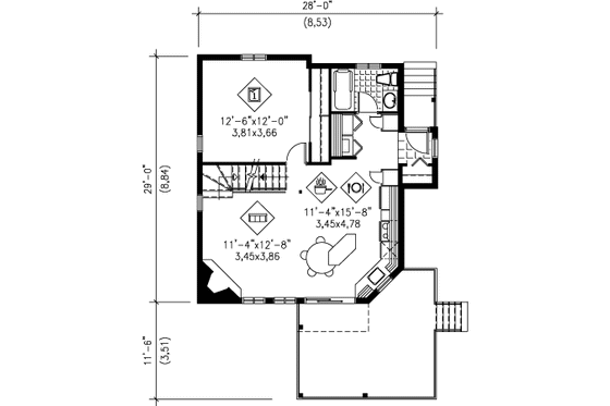 Floor Plan - Main Floor for Cottage House Plan #25-4198 - 3 bed, 1 bath
