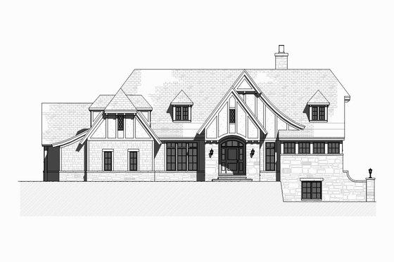 Exterior - Front Elevation 4 for Tudor House Plan #901-119 - 5 bed, 3.5 bath