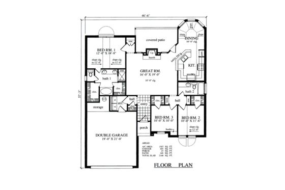 Floor Plan - Main Floor for Traditional House Plan #42-357 - 3 bed, 2 bath