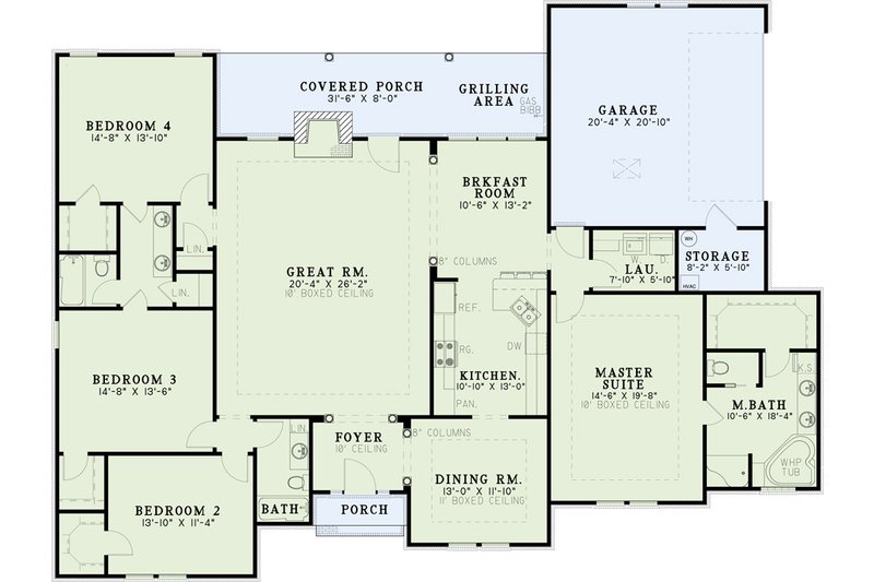 House Blueprint - Floor Plan - Main Floor for European House Plan #17-1035 - 4 bed, 3 bath