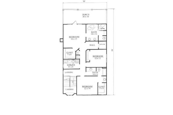 Floor Plan - Upper Floor for Tudor House Plan #14-254 - 3 bed, 3.5 bath