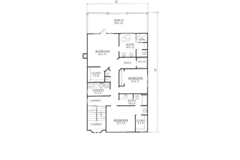 Home Plan - Floor Plan - Upper Floor for Tudor House Plan #14-254 - 3 bed, 3.5 bath