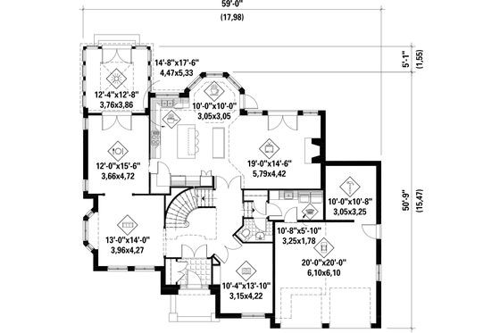 Floor Plan - Main Floor for European House Plan #25-4856 - 3 bed, 2 bath