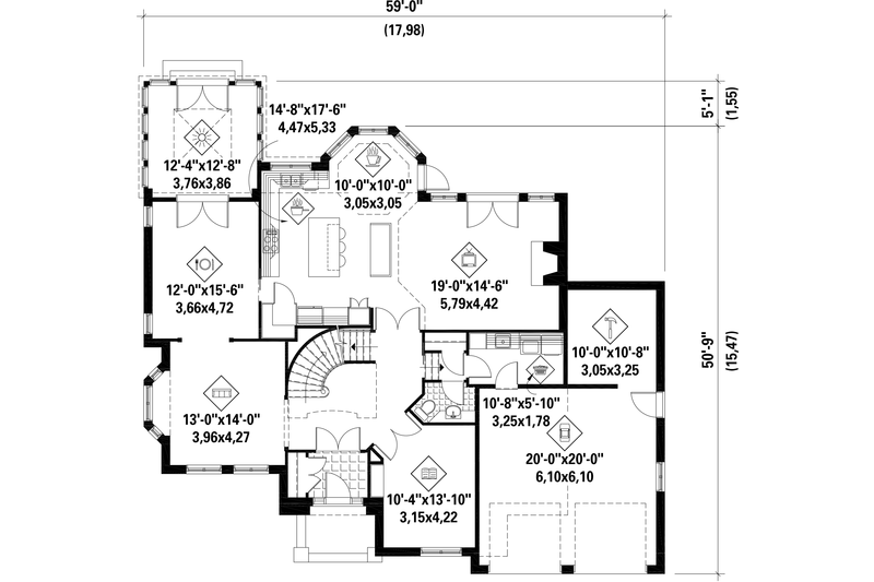 Architectural House Design - Floor Plan - Main Floor for European House Plan #25-4856 - 3 bed, 2 bath