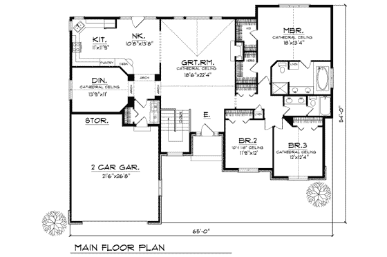Floor Plan - Main Floor for Traditional House Plan #70-321 - 3 bed, 2 bath