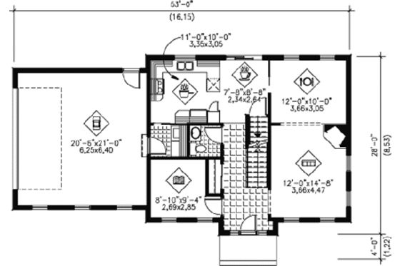 Floor Plan - Main Floor for Colonial House Plan #25-4166 - 3 bed, 2 bath