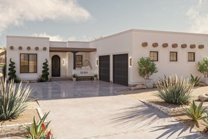 Adobe / Southwestern Exterior - Front Elevation Plan #455-572