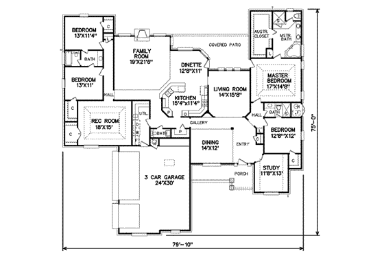 Floor Plan - Main Floor for Traditional House Plan #65-506 - 4 bed, 4 bath