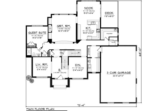 Floor Plan - Main Floor for European House Plan #70-1090 - 5 bed, 3.5 bath