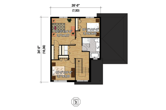 Floor Plan - Upper Floor 1 for Contemporary House Plan #25-4401 - 4 bed, 2.5 bath