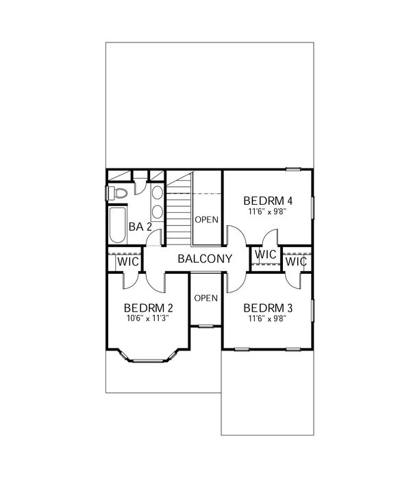 Architectural House Design - Traditional Floor Plan - Upper Floor Plan #80-107