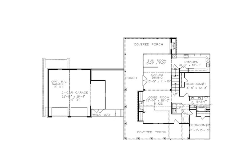 House Blueprint - Floor Plan - Main Floor for Farmhouse House Plan #54-508 - 3 bed, 2 bath