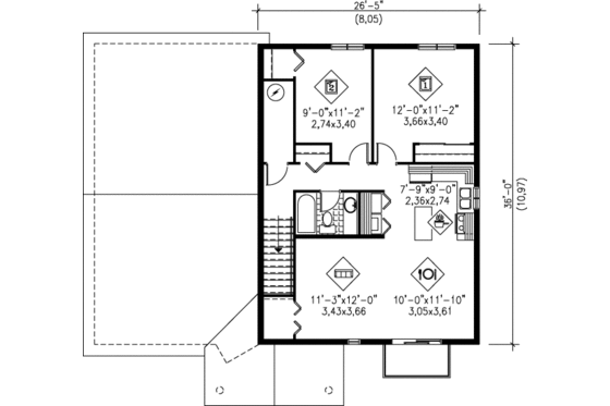Floor Plan - Upper Floor for European House Plan #25-344 - 2 bed, 1 bath