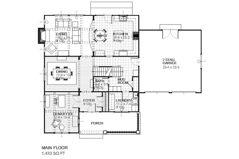 House Plan Design - Floor Plan - Main Floor for Traditional House Plan #901-2 - 3 bed, 2.5 bath
