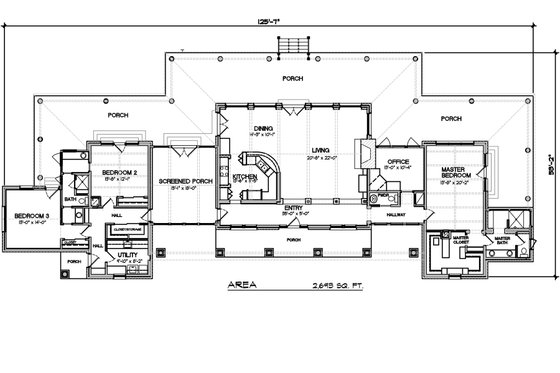modern ranch house plan with generous porches - 2700sft