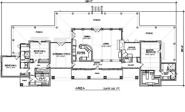 modern ranch house plan with generous porches - 2700sft