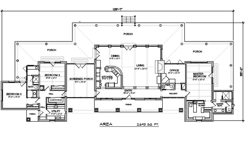 Architectural House Design - modern ranch house plan with generous porches - 2700sft