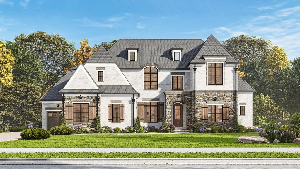 Exterior - Front Elevation 2 for European House Plan #54-718 - 5 bed, 5.5 bath