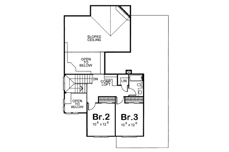 House Blueprint - Floor Plan - Upper Floor for Bungalow House Plan #20-1230 - 3 bed, 2.5 bath