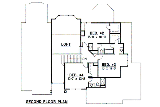 Floor Plan - Upper Floor for European House Plan #67-698 - 4 bed, 3 bath
