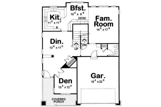 Floor Plan - Main Floor for Bungalow House Plan #20-1742 - 3 bed, 3 bath