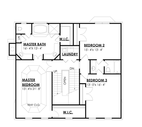 Architectural House Design - Colonial Floor Plan - Upper Floor Plan #30-368