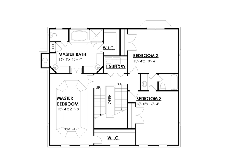 House Design - Floor Plan - Upper Floor for Colonial House Plan #30-368 - 3 bed, 2.5 bath