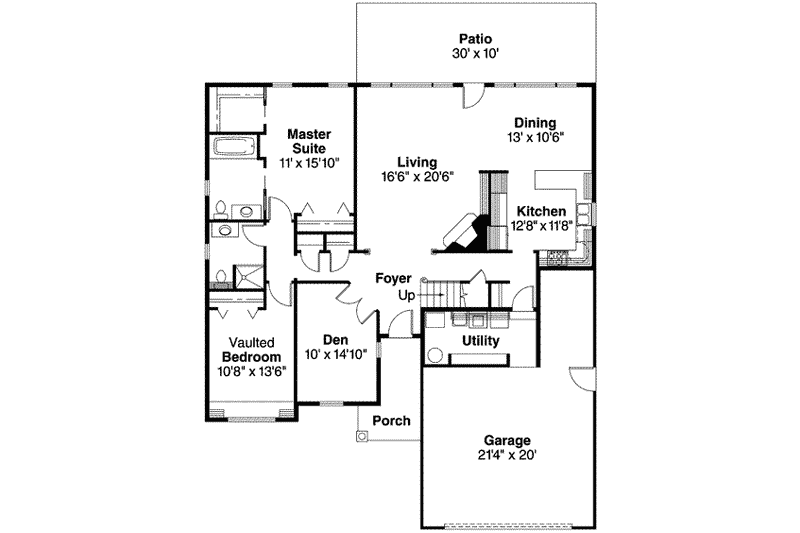 Home Plan - Floor Plan - Main Floor for Ranch House Plan #124-526 - 2 bed, 2 bath