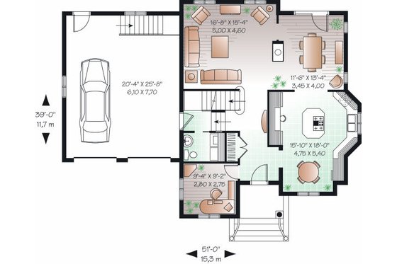Floor Plan - Main Floor for Traditional House Plan #23-809 - 3 bed, 2.5 bath