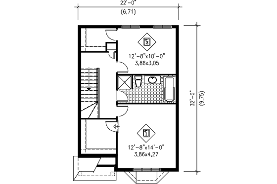 Floor Plan - Upper Floor for Victorian House Plan #25-203 - 2 bed, 1.5 bath
