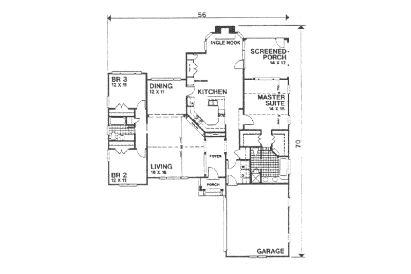Architectural House Design - Floor Plan - Main Floor for Ranch House Plan #30-167 - 3 bed, 2 bath
