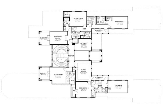 Floor Plan - Upper Floor for Mediterranean House Plan #1058-223 - 6 bed, 6.5 bath