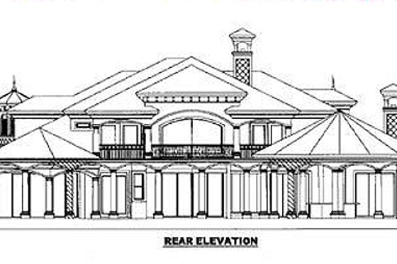 Exterior - Rear Elevation for Mediterranean House Plan #27-216 - 5 bed, 5.5 bath