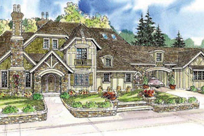 House Blueprint - Tudor Exterior - Front Elevation Plan #124-748