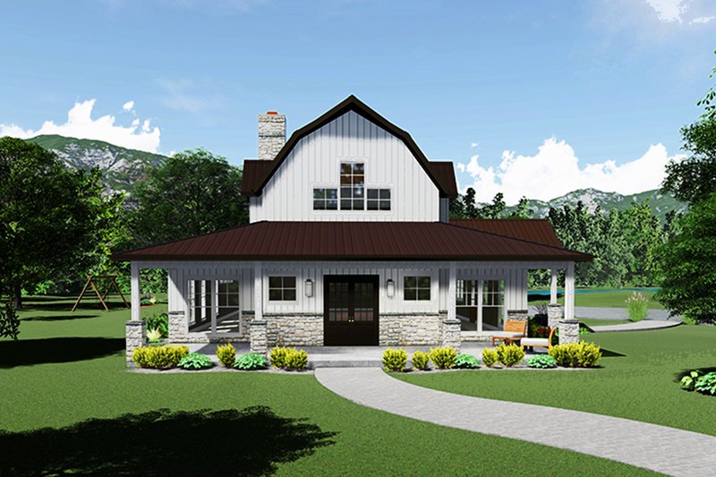 House Blueprint - Barndominium Exterior - Front Elevation Plan #923-115
