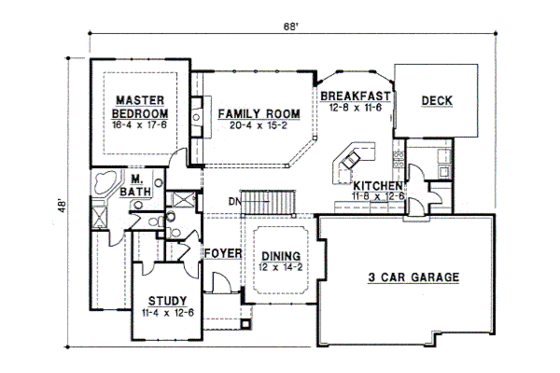Floor Plan - Main Floor for European House Plan #67-253 - 3 bed, 4 bath