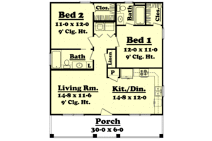 Floor Plan - Main Floor for Farmhouse House Plan #430-4 - 2 bed, 2 bath