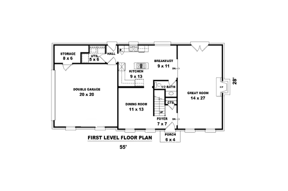 Floor Plan - Main Floor for Colonial House Plan #81-13848 - 3 bed, 2.5 bath