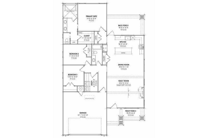 House Blueprint - Floor Plan - Main Floor for Farmhouse House Plan #1096-190 - 3 bed, 2 bath