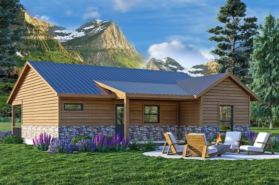 Exterior - Rear Elevation for Cabin House Plan #472-441 - 3 bed, 2 bath