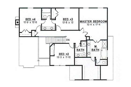Floor Plan - Upper Floor for Traditional House Plan #67-529 - 4 bed, 3.5 bath