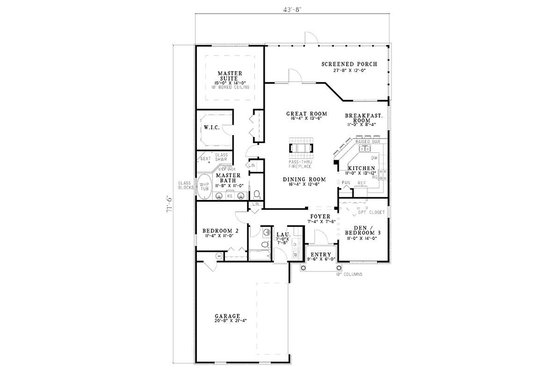 Floor Plan - Main Floor for Traditional House Plan #17-2275 - 3 bed, 2 bath