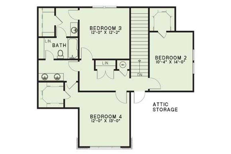 House Blueprint - Floor Plan - Upper Floor for European House Plan #17-284 - 4 bed, 2.5 bath