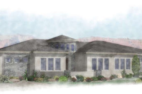 Exterior - Front Elevation for Adobe / Southwestern House Plan #24-264 - 4 bed, 3 bath