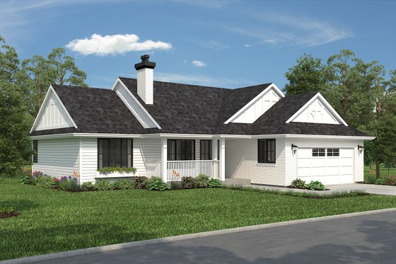 Exterior - Front Elevation 3 for Ranch House Plan #18-1055 - 2 bed, 2 bath